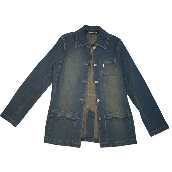 Company Ellen Tracy Button Up Mid Length Denim Coat Jean Jacket Blue Womens 6 - Picture 2 of 12